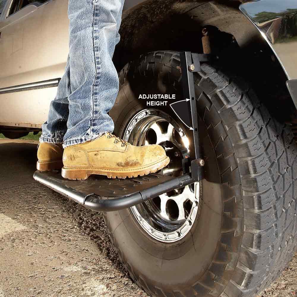 An adjustable stepping stool for wheels | Construction Pro Tips