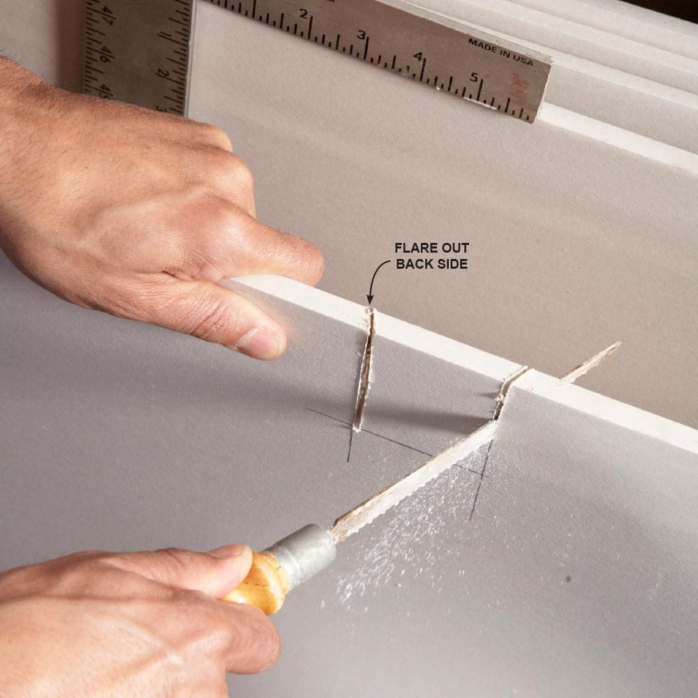 Cutting drywall by back-beveling
