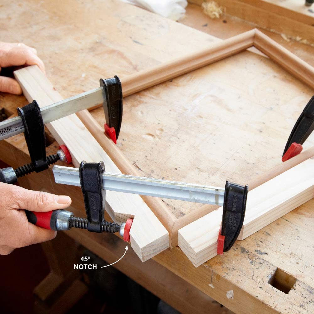 Using clamps to pinch miters tight | Construction Pro Tips