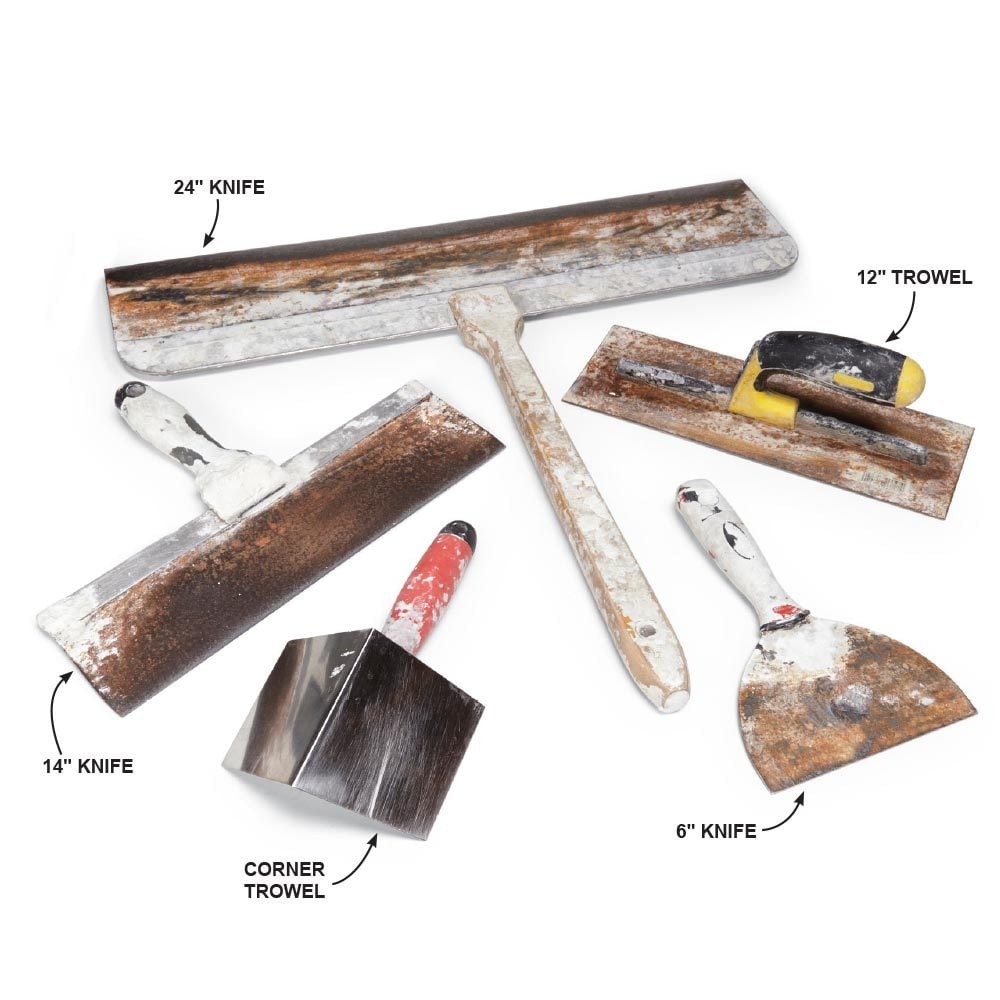 An assortment of drywall tools | Construction Pro Tips