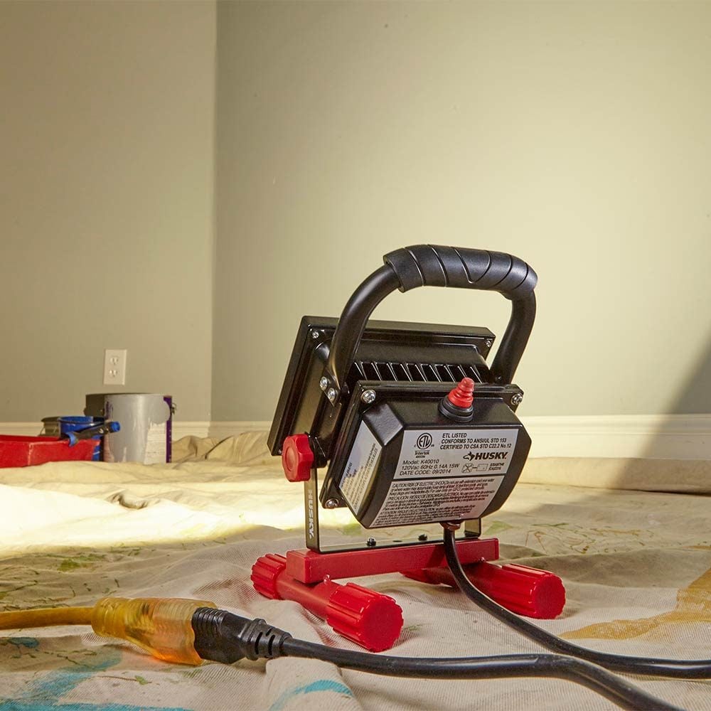 A worklight shining on a wall | Construction Pro Tips