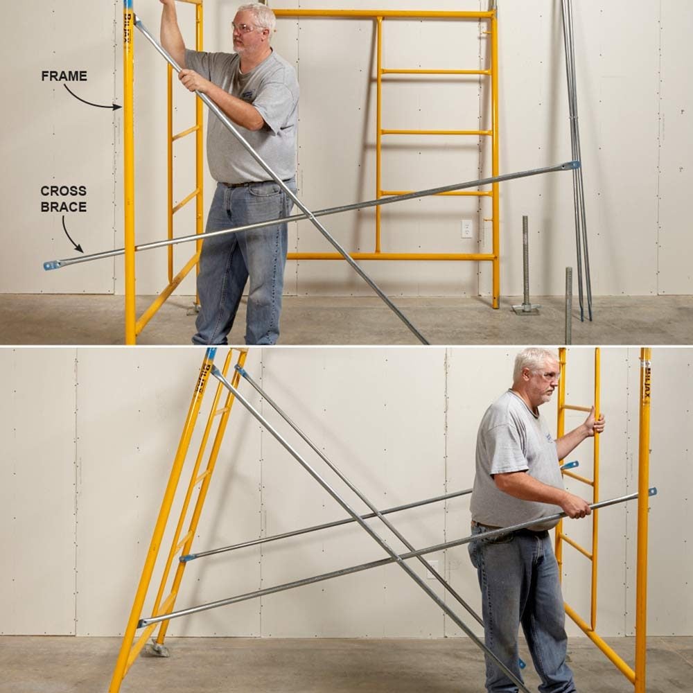 Setting up the scaffolding cross-braces | Construction Pro Tips