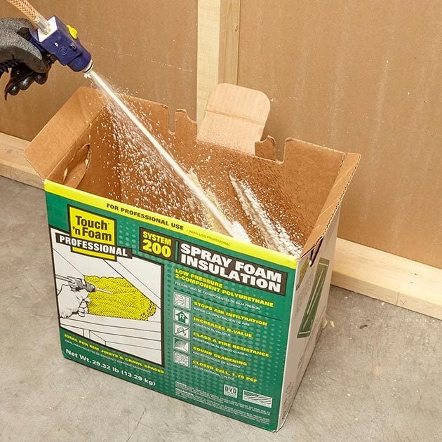 Spraying the first spray into the insulation kit box | Construction Pro Tips