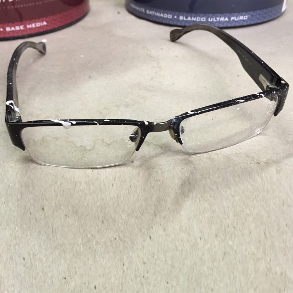 Old Eyeglasses Used as Eye Protection During Messy Job