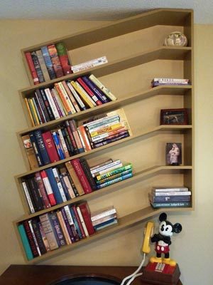 Slanted bookshelves