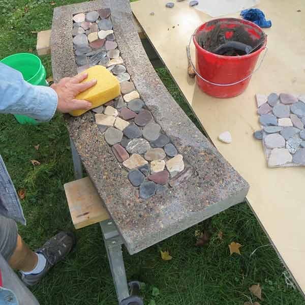 Stone Inlay Concrete Bench