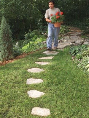 Paths that reduce grass trimming