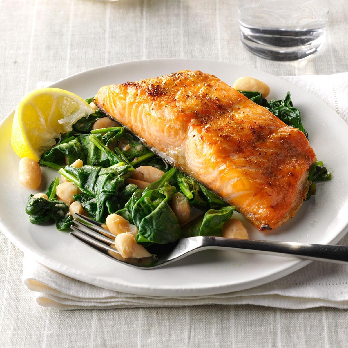 Salmon with Spinach & White Beans Recipe | Taste of Home