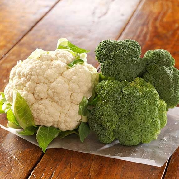 Steamed broccoli and cauliflower make a healthy and delicious side dish.